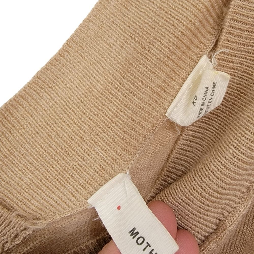 Anthropologie Moth Double V Neck 100% Extra Fine Merino Wool Warm Tan Sweater XS - Picture 6 of 10